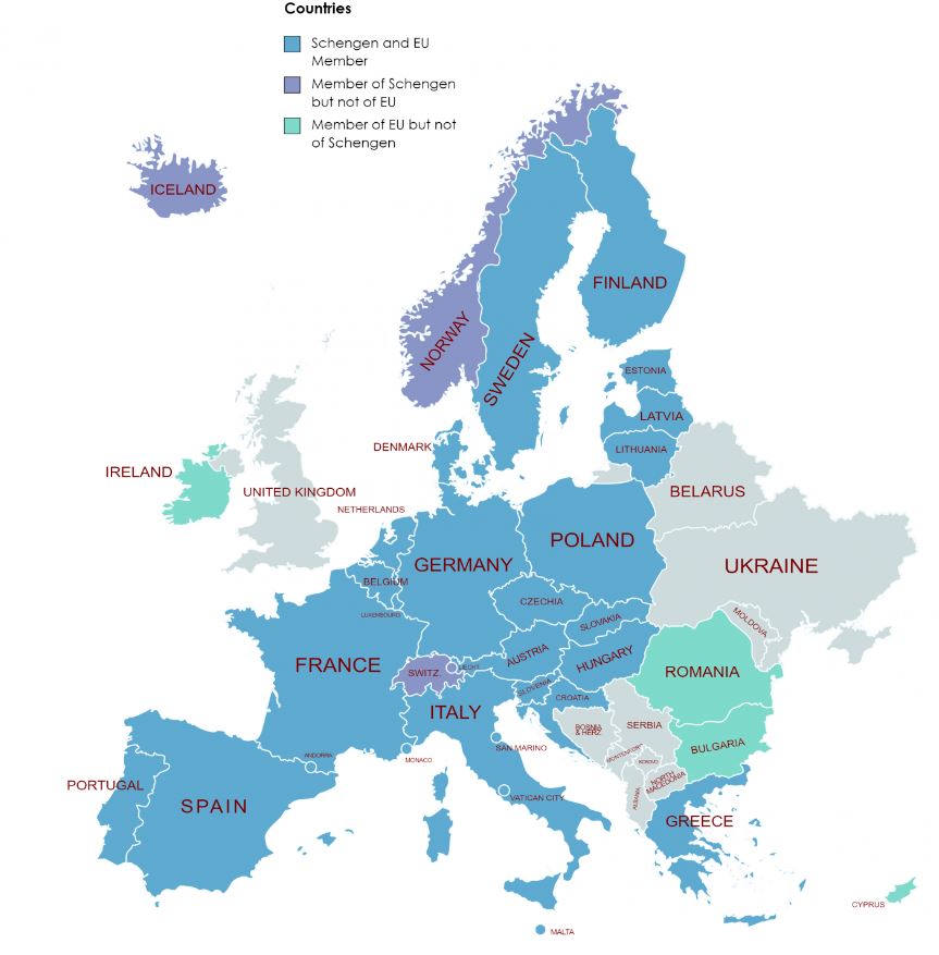 Eurozone vs EU vs Schengen